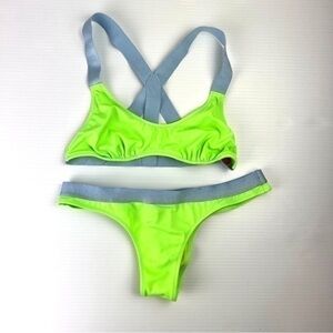 Victorias Secret bikini women size small neon green blue contrast two piece swim